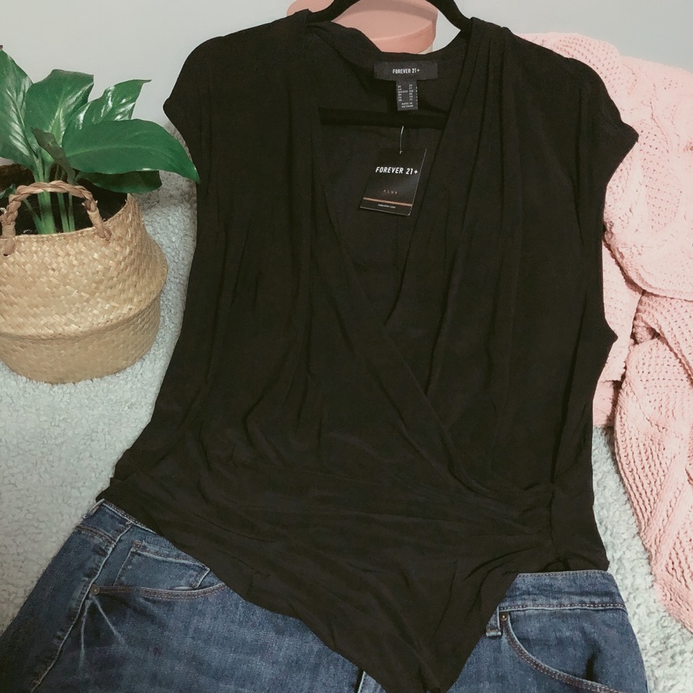 Forever 21 + Surplice Black Asymmetrical Top